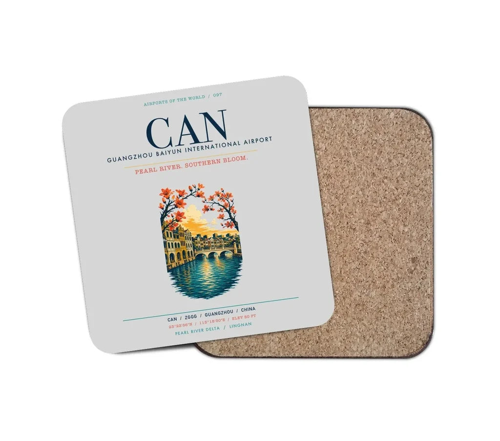 Guangzhou Baiyun International Airport (CAN) design on light gray 1 piece coaster