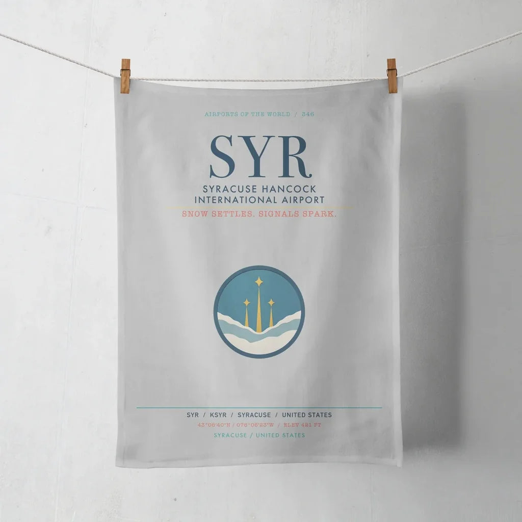 Syracuse Hancock International Airport (SYR) design on light gray towel