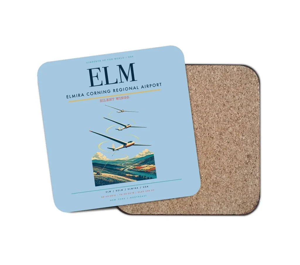 Elmira Corning Regional Airport (ELM) design on light blue 1 piece coaster