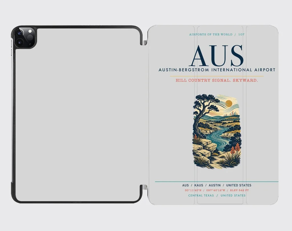 Austin-Bergstrom International Airport (AUS) design on light gray ipad tablet case