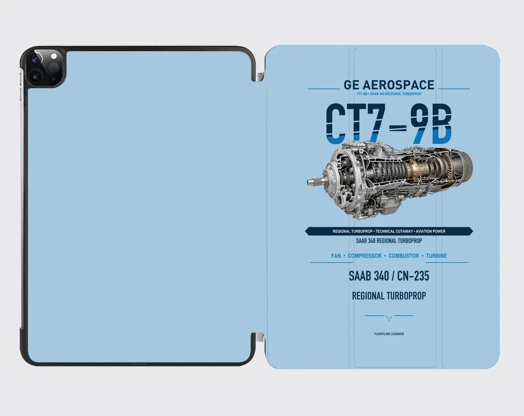 CT7-9B design on light blue ipad tablet case