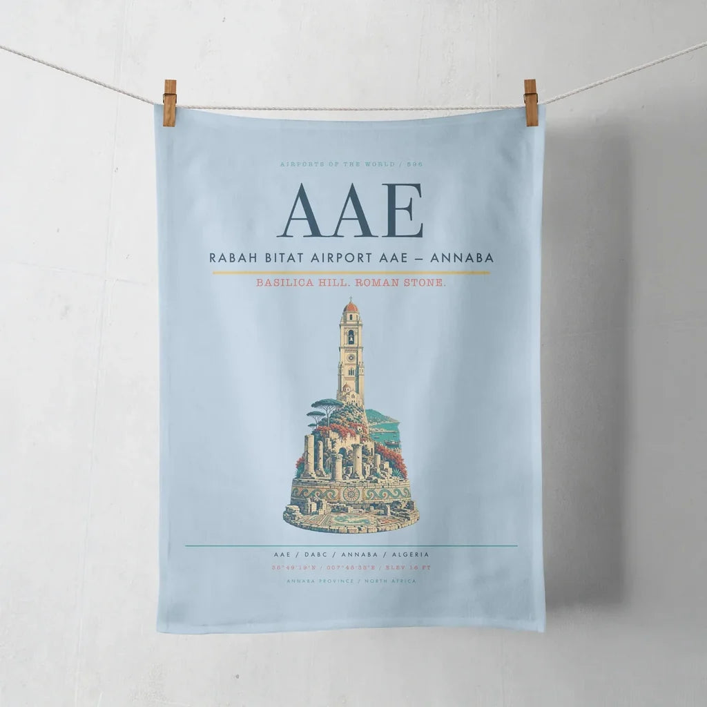 Rabah Bitat Airport (AAE) design on light blue towel
