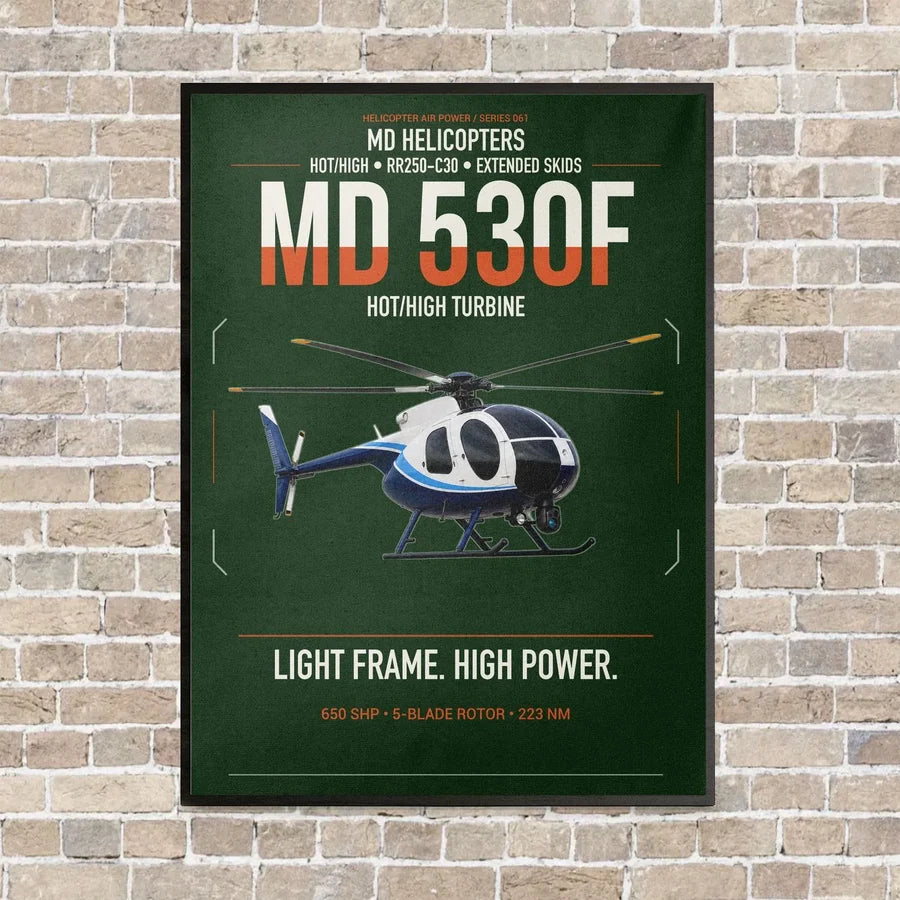 MD Helicopters MD 530F vertical canvas print - framed - dark green background