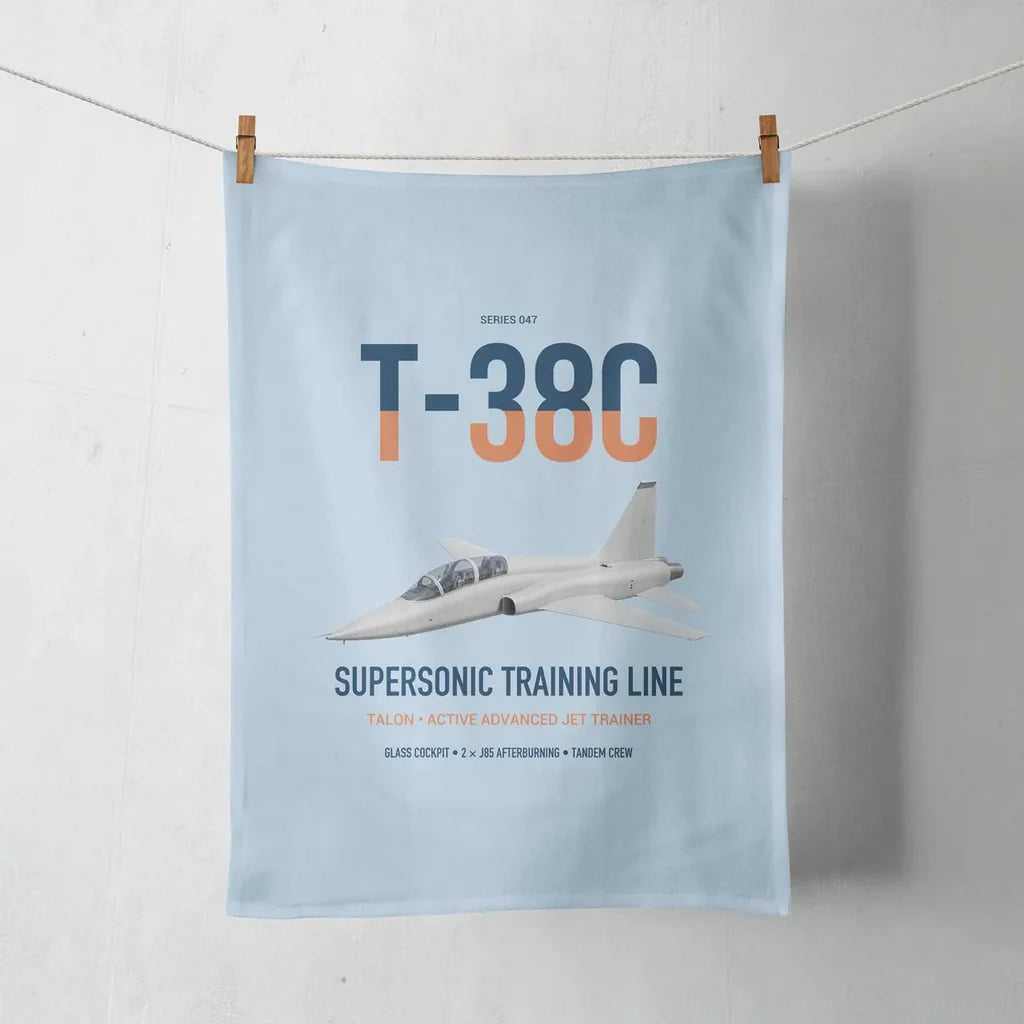 T-38C Talon design on light blue towel