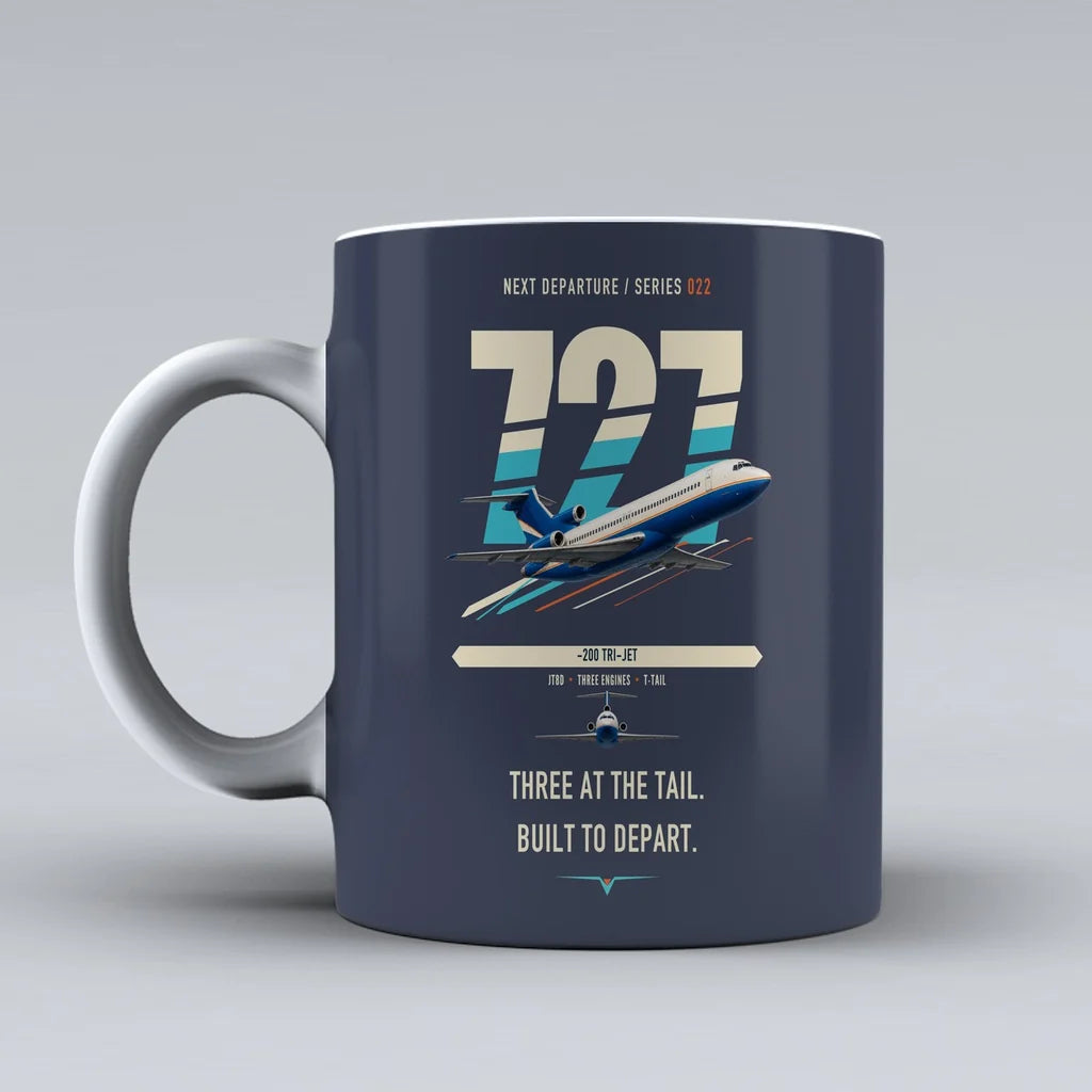Boeing 727-200 double-side print on dark blue ceramic mug