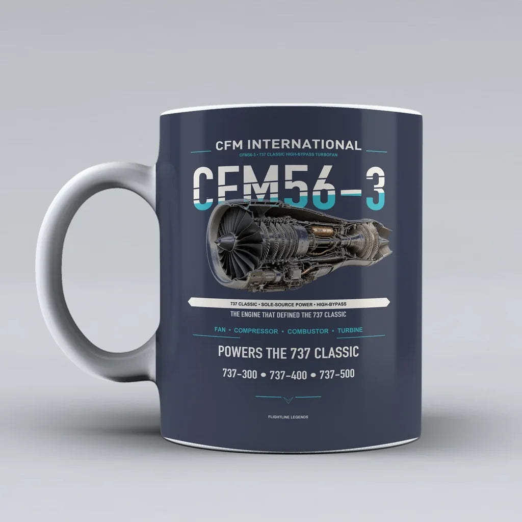 Mug design on dark blue cfm56 3