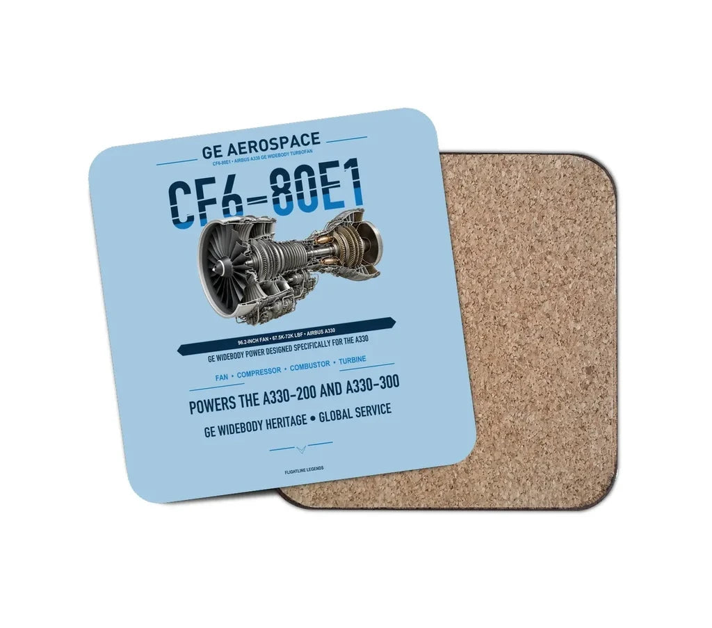 CF6-80E1 design on light blue 1 piece coaster