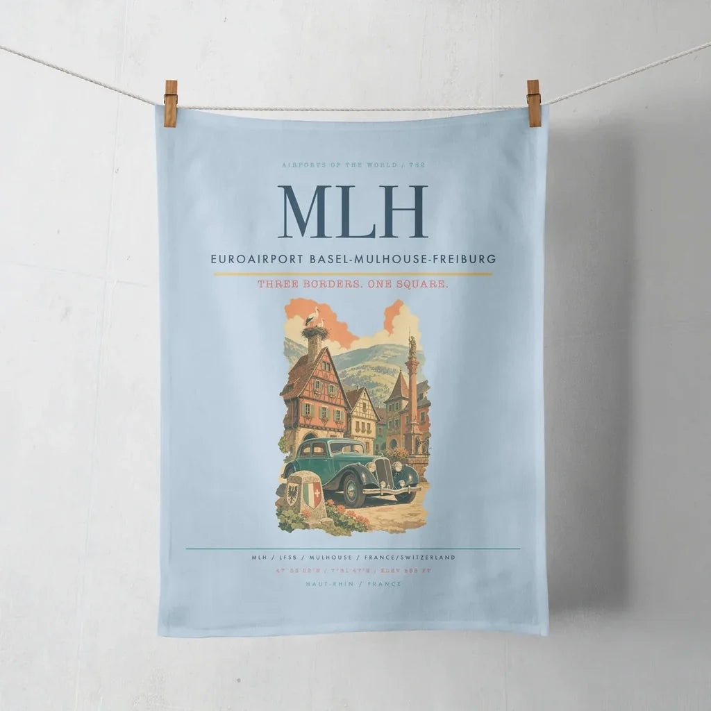 EuroAirport Basel-Mulhouse-Freiburg (MLH) design on light blue towel