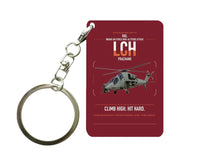 Thumbnail for HAL LCH Prachand design on dark red designed key chain, double-side print