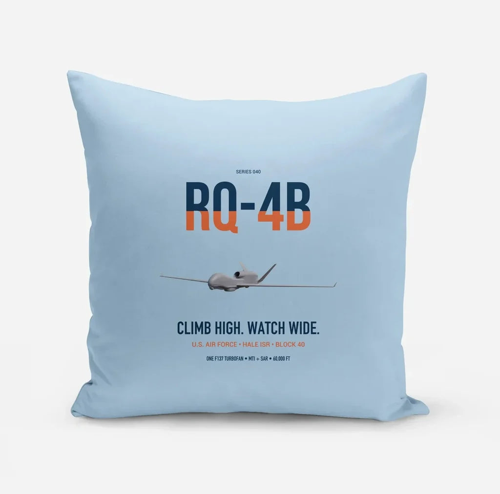 RQ-4B Global Hawk design on light blue pillow