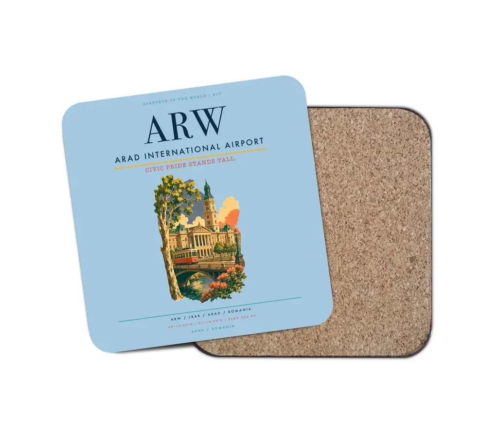 Arad International Airport (ARW) design on light blue 1 piece coaster