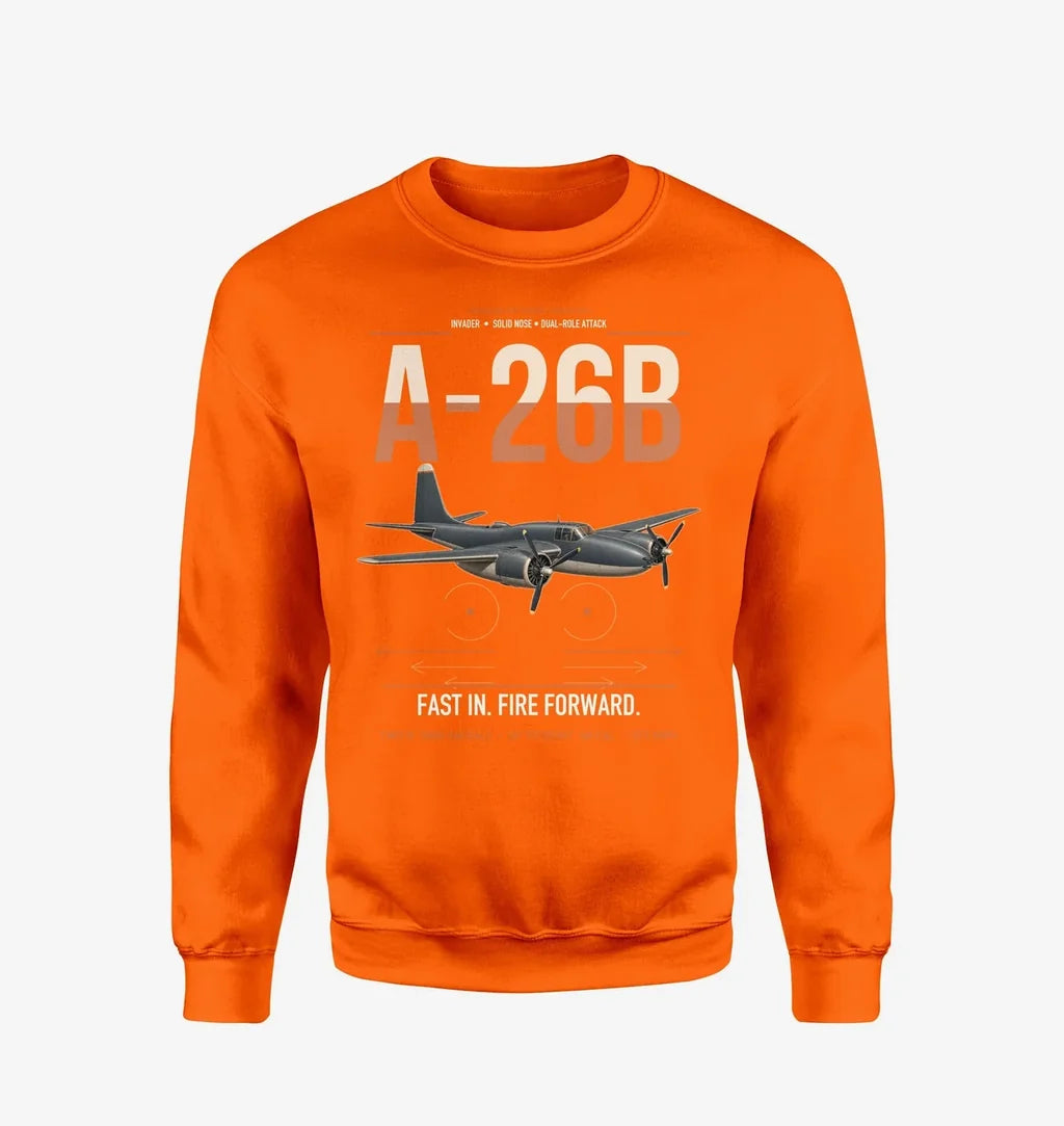 A-26B Invader design on orange sweatshirt