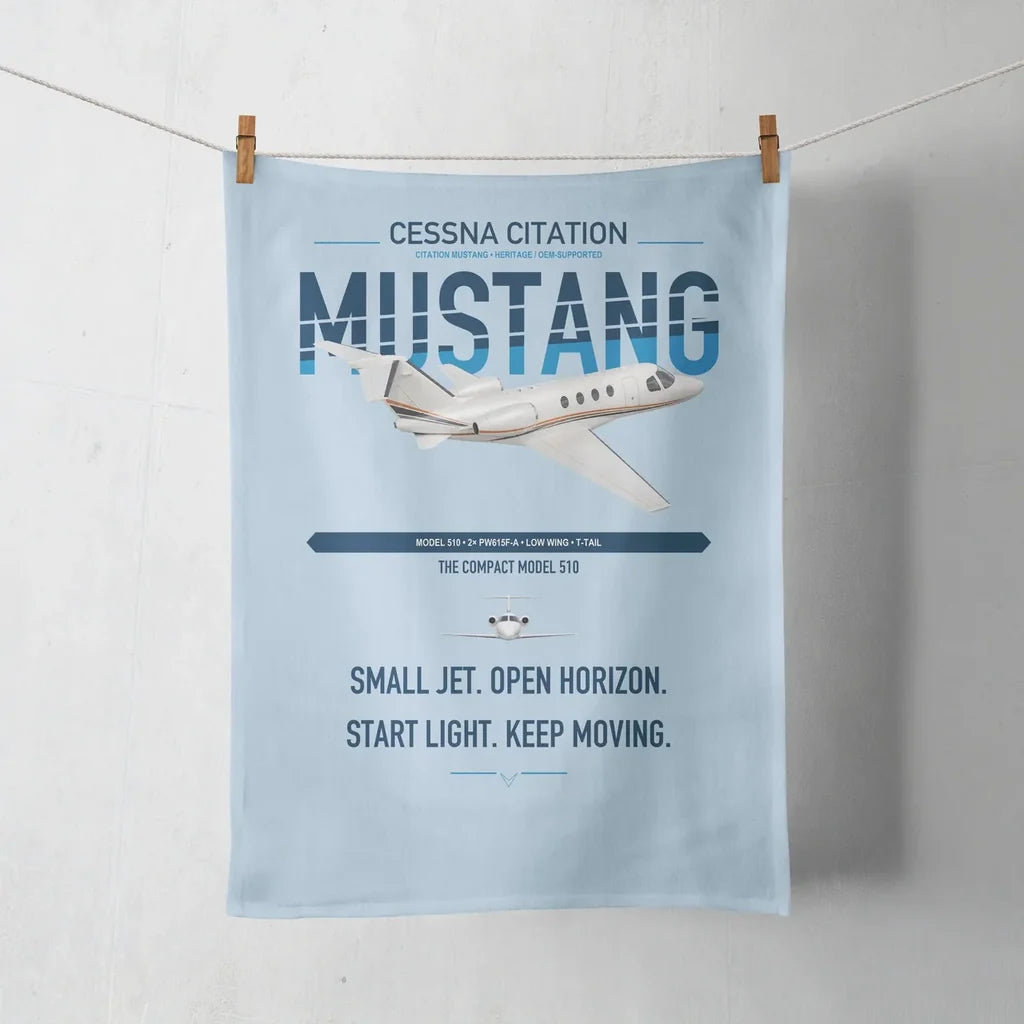 Cessna Citation Mustang design on light blue towel