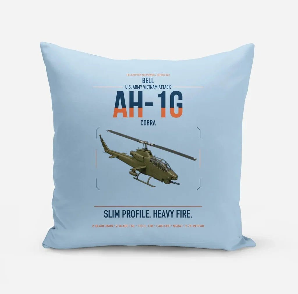 Bell AH-1G Cobra design on light blue pillow