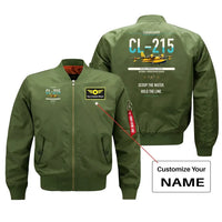 Thumbnail for Canadair CL-215 design on green+name bomber jacket, double-side print