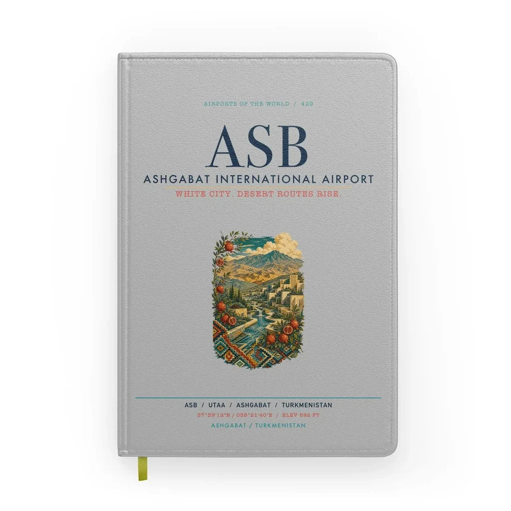 Ashgabat International Airport (ASB) design on light gray notebook