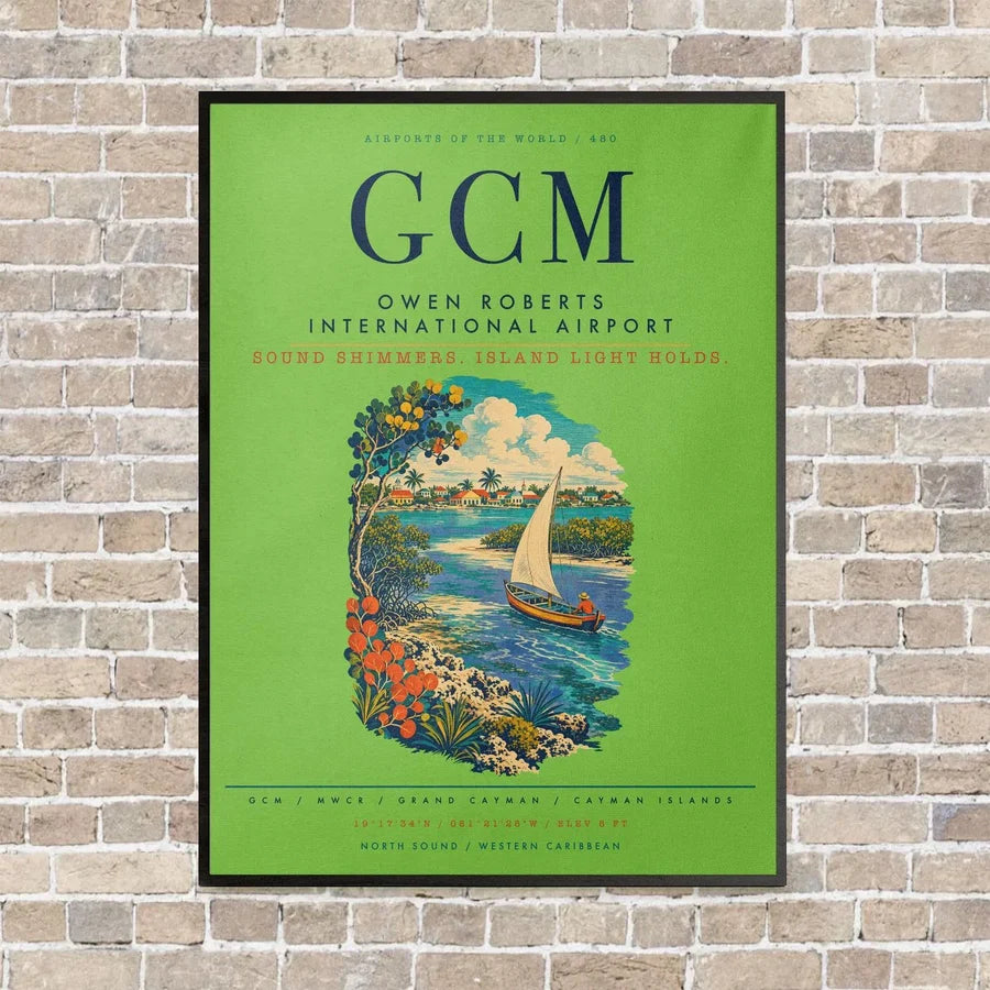 Owen Roberts International Airport GCM vertical canvas print - framed - light green background