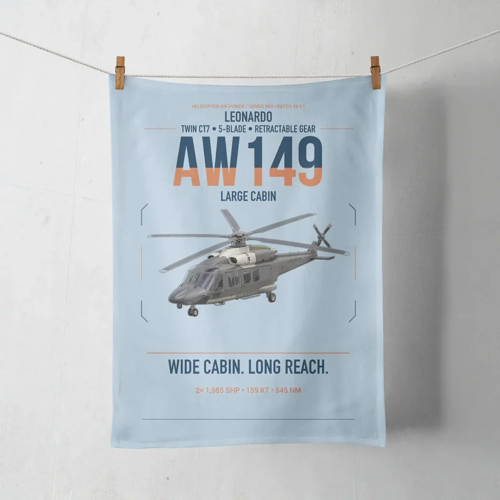 Leonardo AW149 design on light blue towel