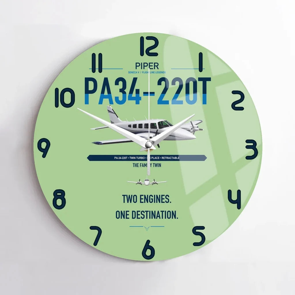 Piper PA-34-220T Seneca V design on light green no frame wall clock