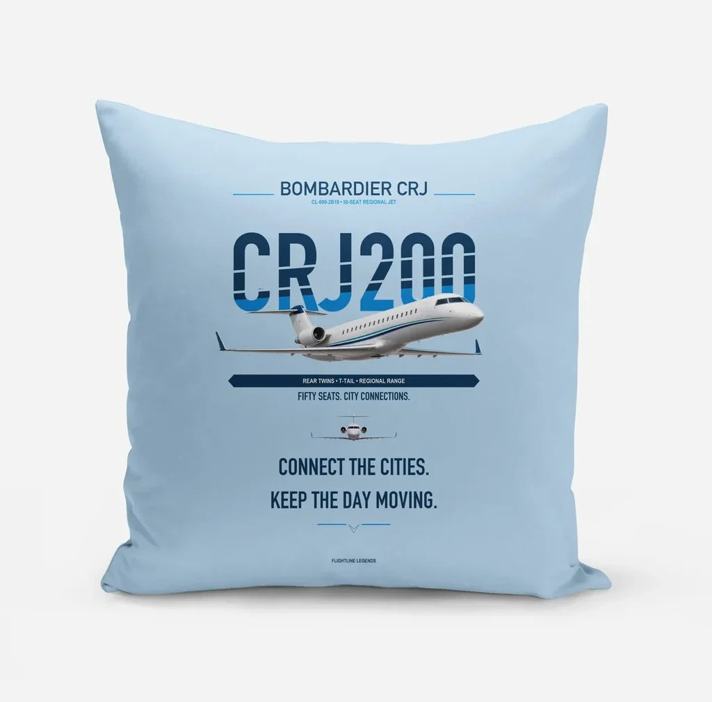 Bombardier CRJ200 design on light blue pillow