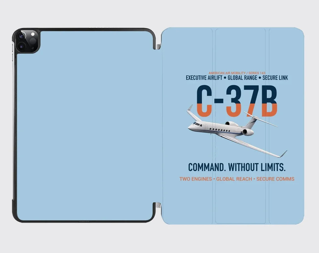 C-37B Global Command Link design on light blue ipad tablet case