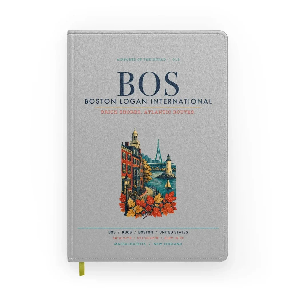 Boston Logan International Airport (BOS) design on light gray notebook