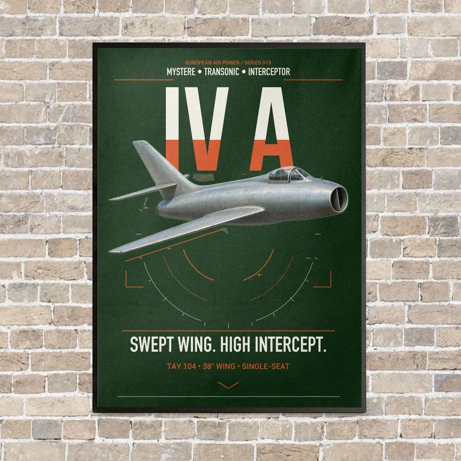 Dassault Mystère IV A vertical canvas print - framed - dark green background