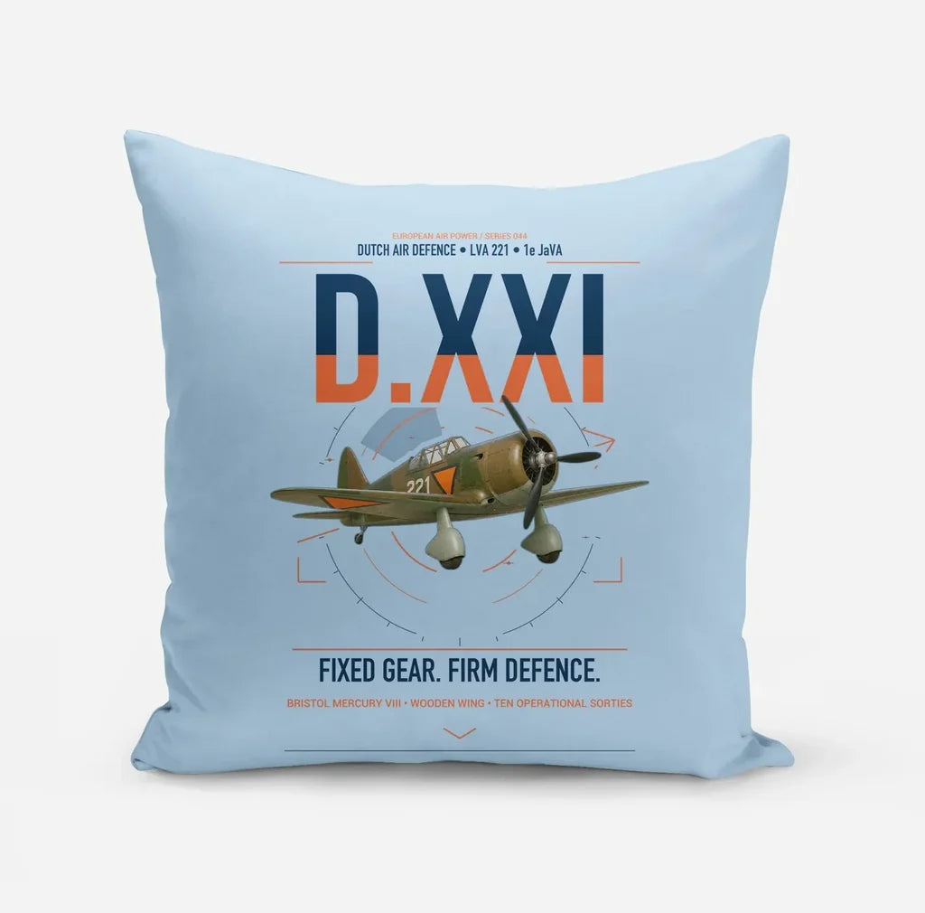 Fokker D.XXI — Dutch LVA aircraft 221 design on light blue pillow