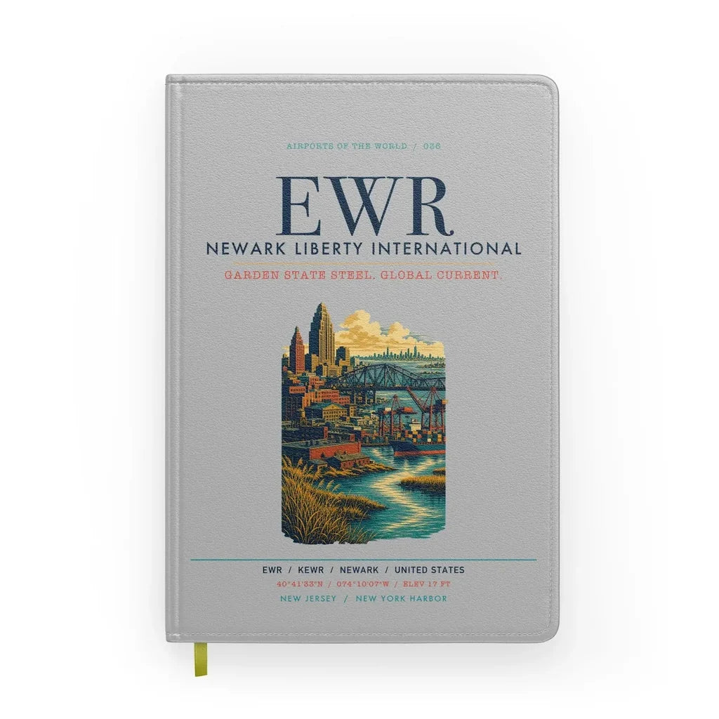 Newark Liberty International Airport (EWR) design on light gray notebook