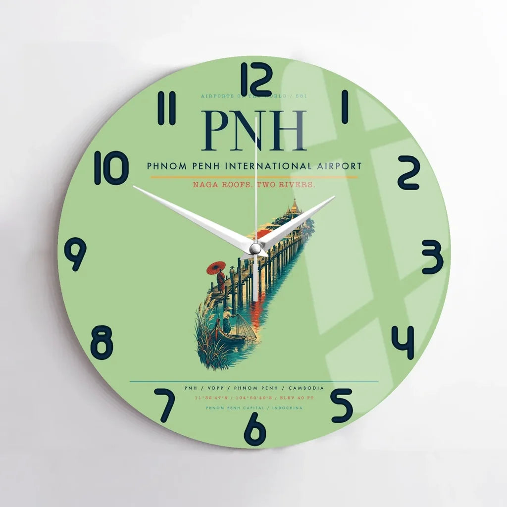 Phnom Penh International Airport (PNH) design on light green no frame wall clock