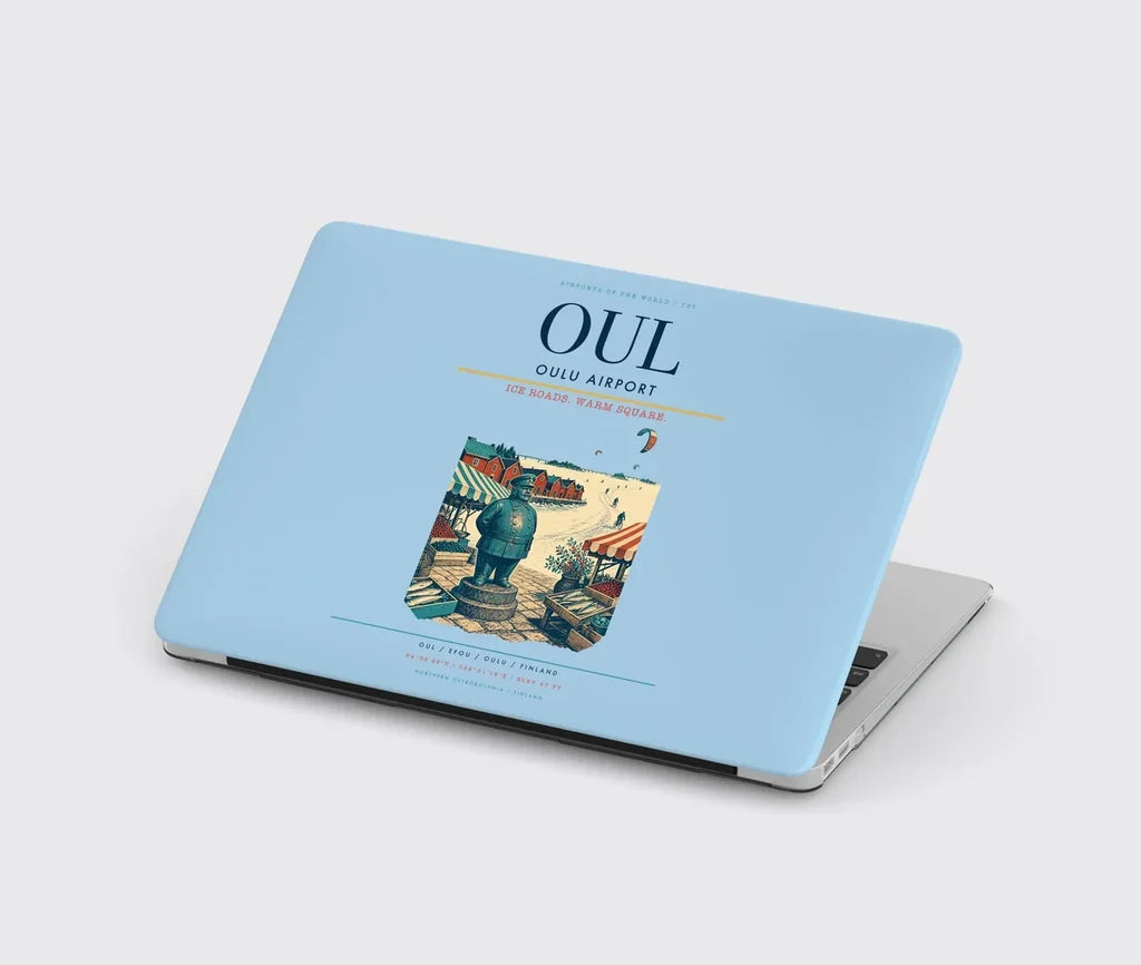 Oulu Airport (OUL) design on light blue MacBook case