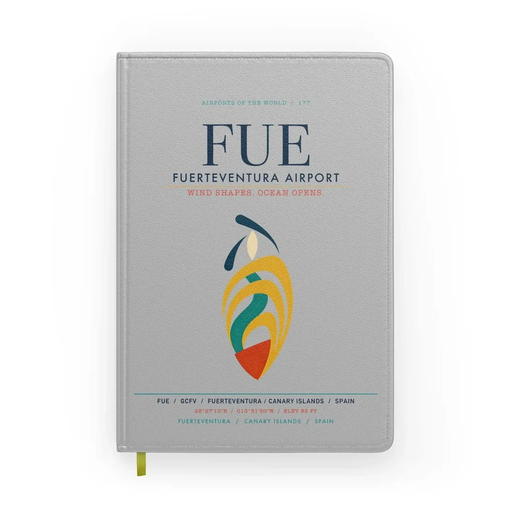 Fuerteventura Airport (FUE) design on light gray notebook