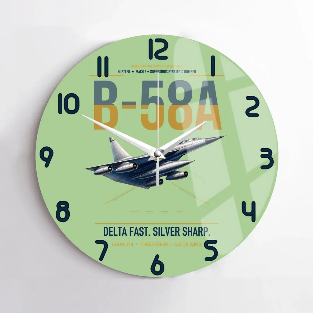 B-58A Hustler design on light green no frame wall clock