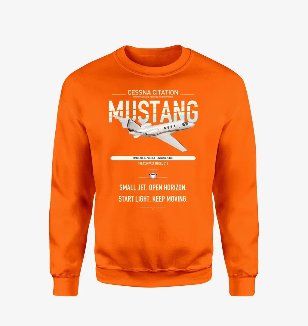 Cessna Citation Mustang design on orange sweatshirt