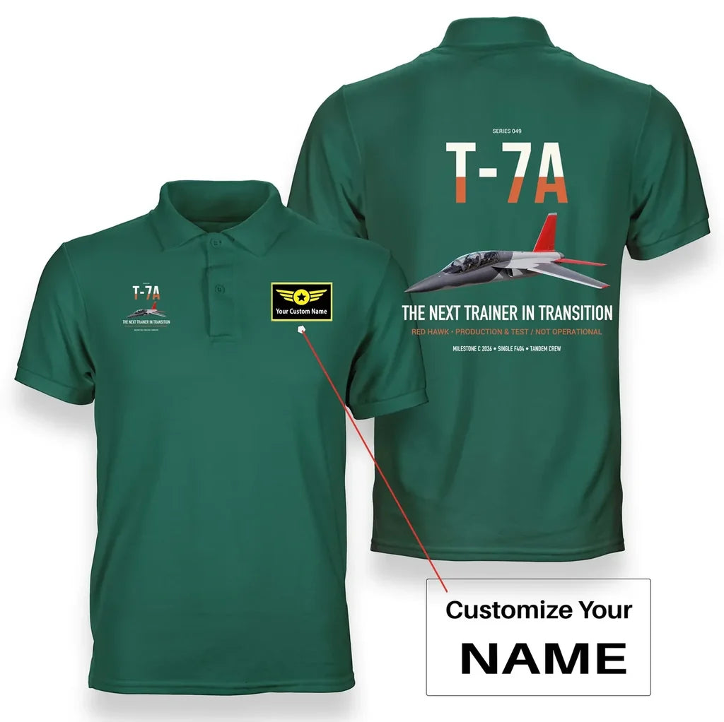 T-7A Red Hawk design on green+name double-side polo t-shirt, double-side print