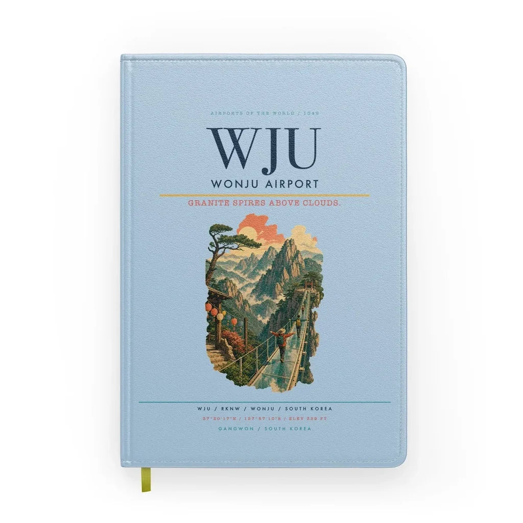 Wonju Airport (WJU) design on light blue notebook