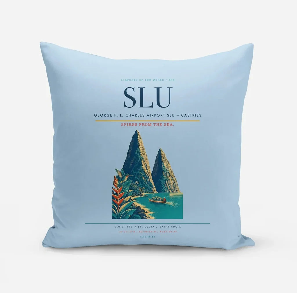 George F. L. Charles Airport (SLU) design on light blue pillow