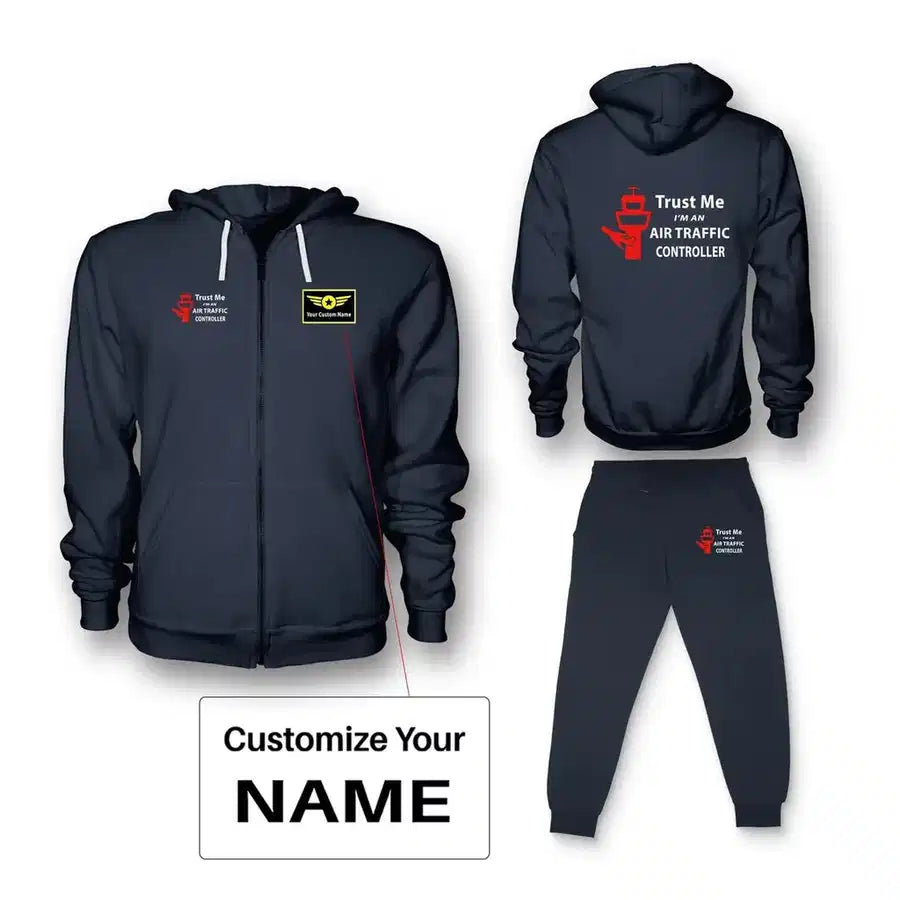 Trust Me I'm an Air Traffic Controller Zipped Hoodie - Dark Blue + Name (Customizable)