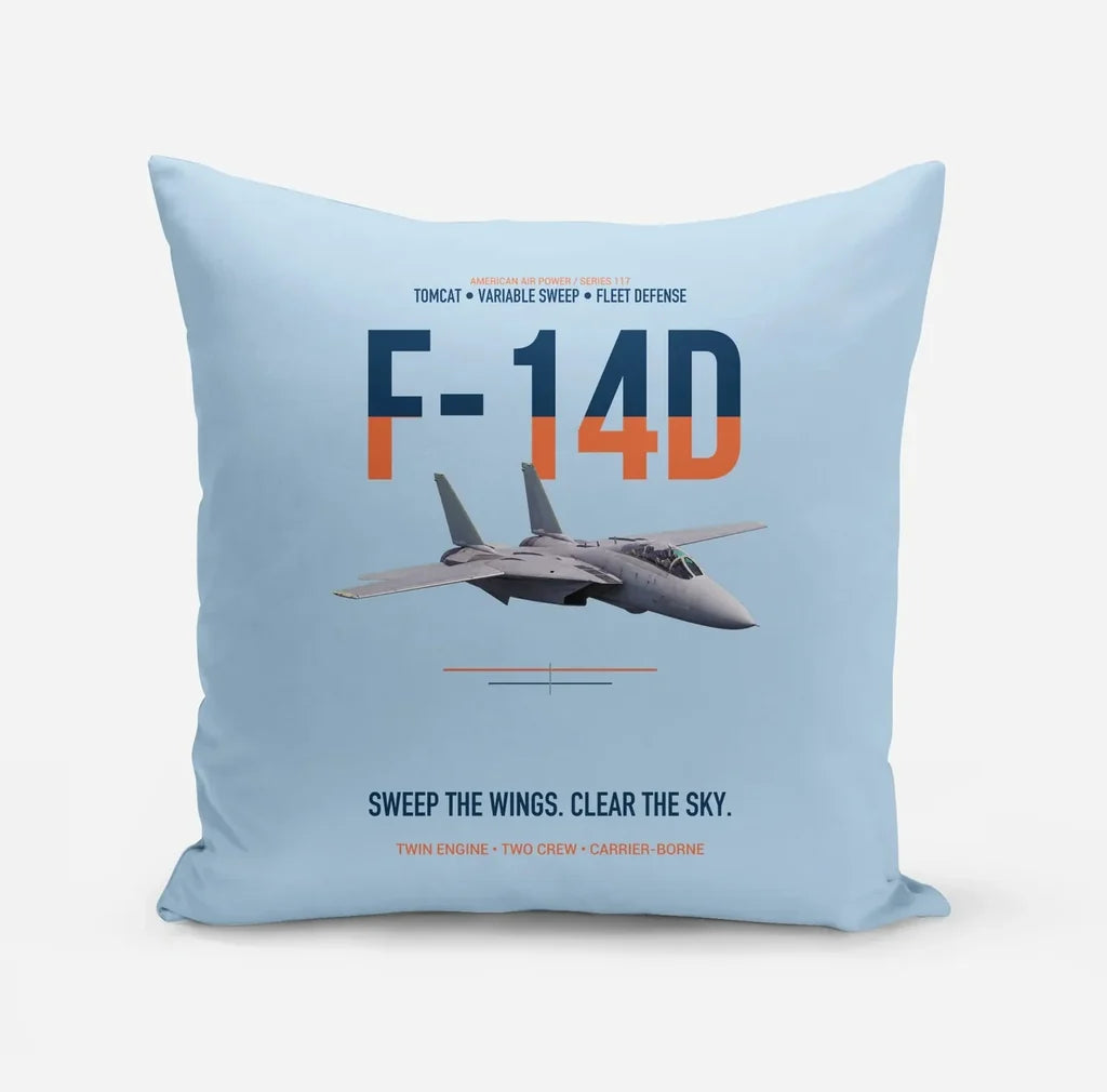 F-14D Tomcat Sweep The Wings Clear The Sky design on light blue pillow