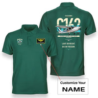 Thumbnail for Cessna 162 Skycatcher design on green+name double-side polo t-shirt, double-side print