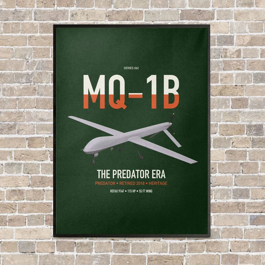 MQ-1B Predator vertical canvas print - framed - dark green background