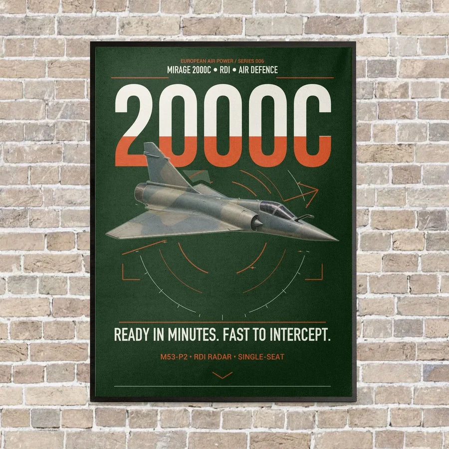 Dassault Mirage 2000C RDI vertical canvas print - framed - dark green background