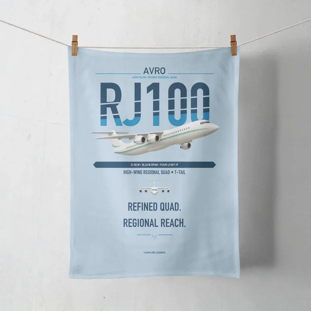 Avro RJ100 design on light blue towel