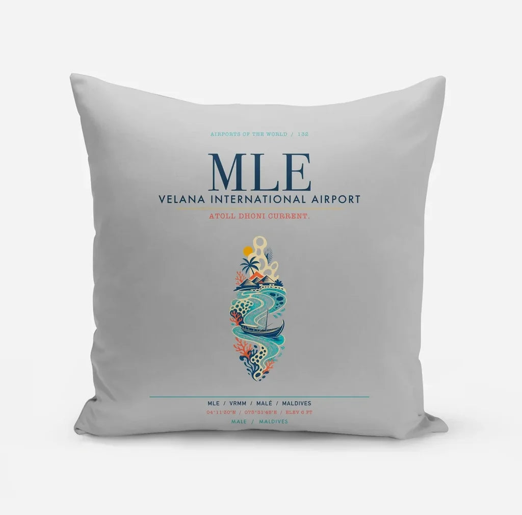 Velana International Airport Malé (MLE) design on light gray pillow