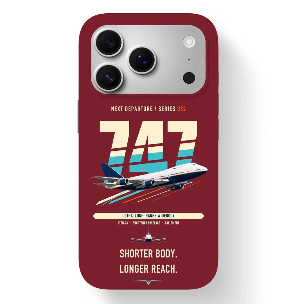 Boeing 747SP design on dark red magsafe iphone case
