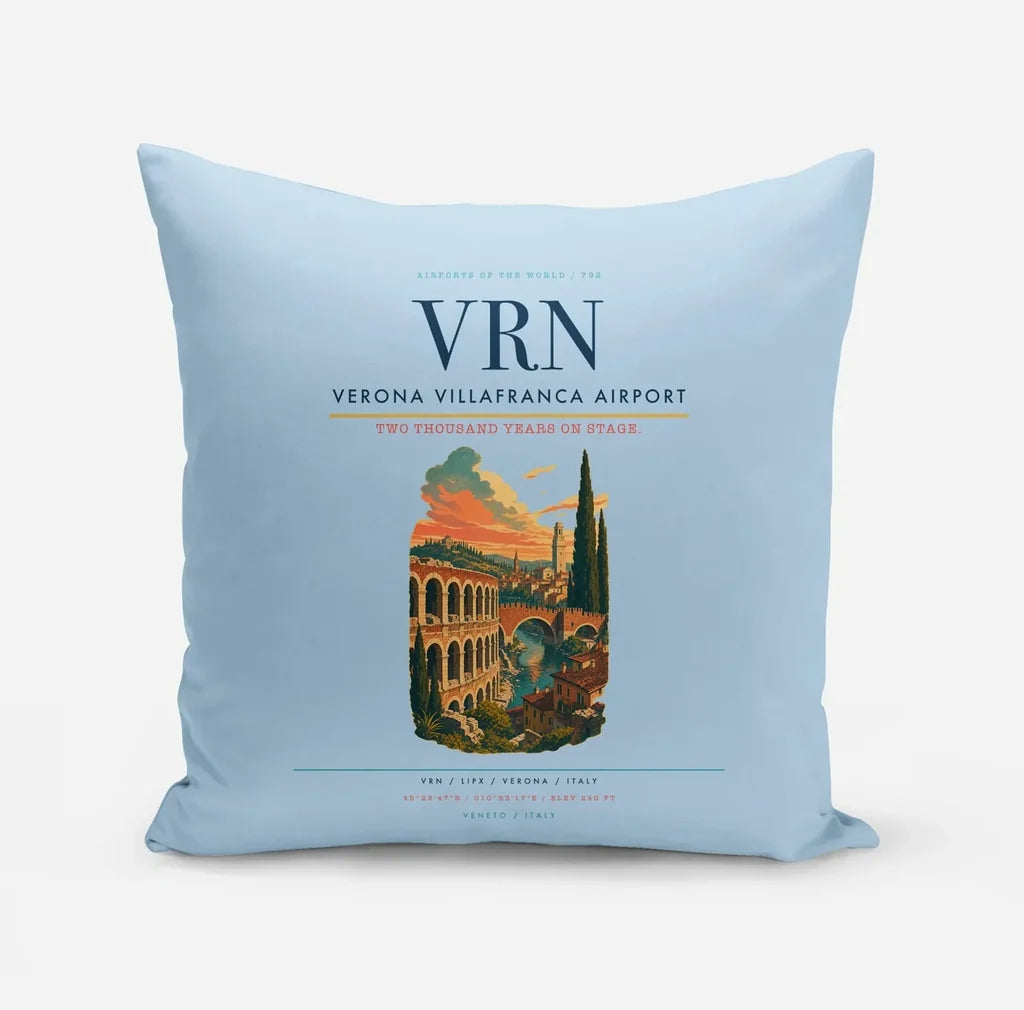 Verona Villafranca Airport (VRN) design on light blue pillow