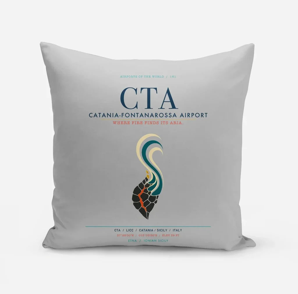 Catania-Fontanarossa Airport (CTA) design on light gray pillow