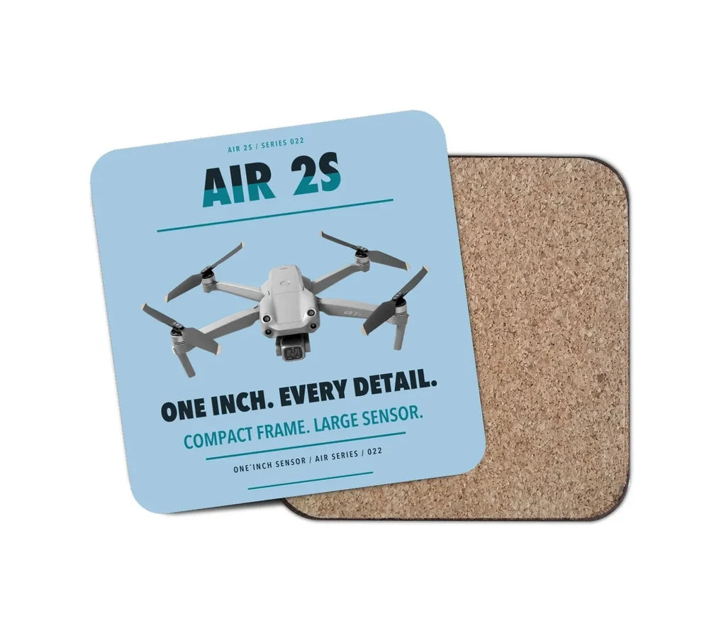 DJI Air 2S design on light blue 1 piece coaster