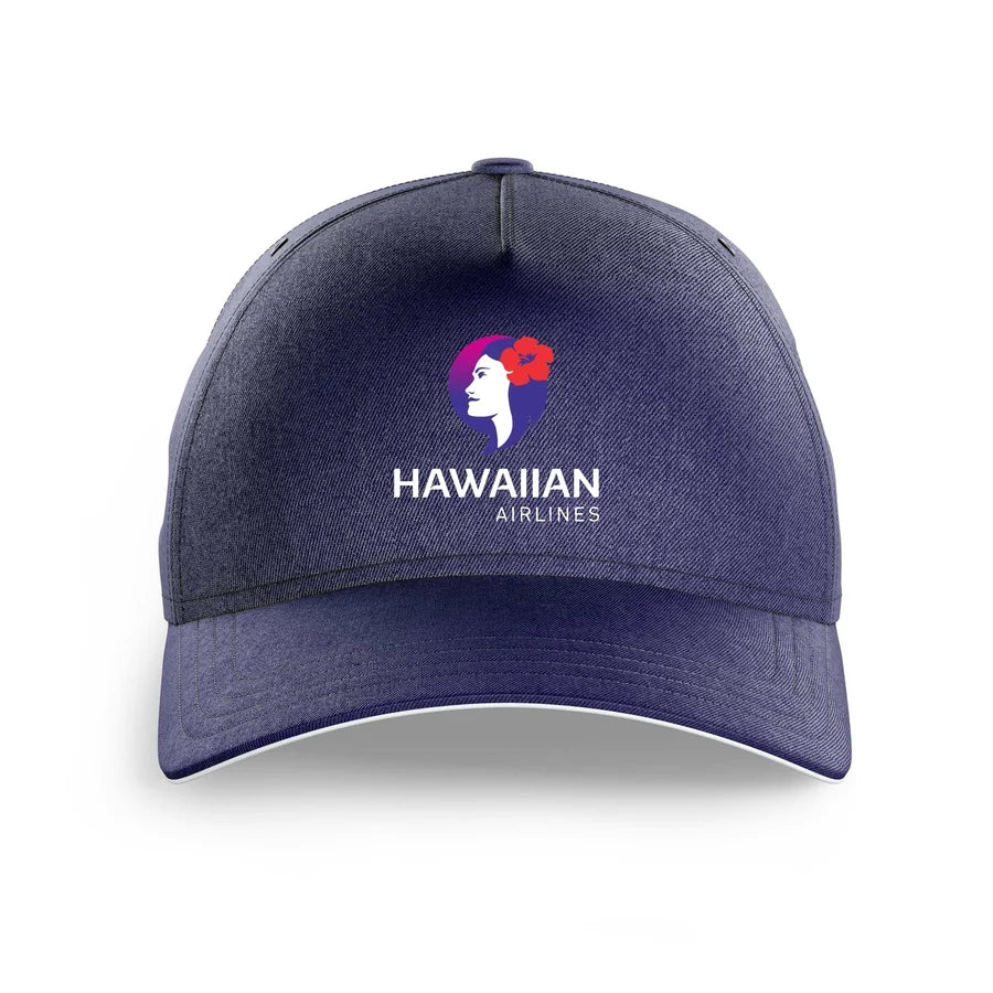 Hawaiian Airlines logo printed on dark blue cap