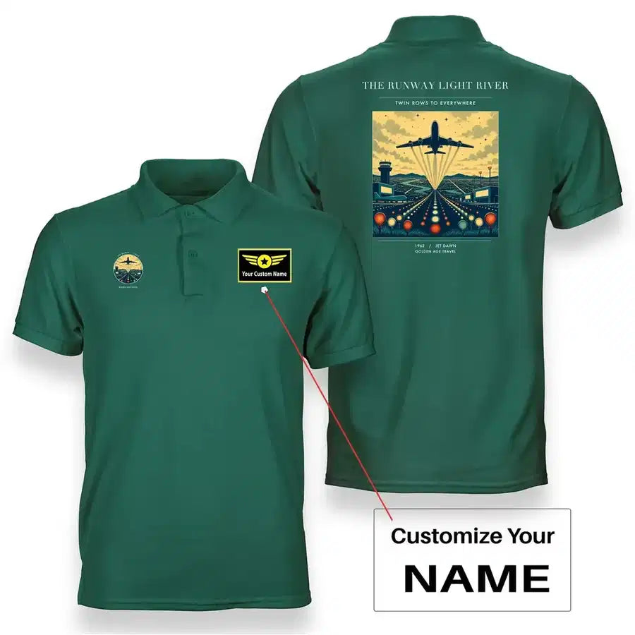 VINTAGE G4303 - The Runway Light River - Double-Side Polo T-Shirt design on green+name